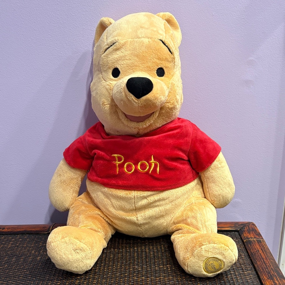 Disney Vintage Large Winnie the Pooh Stuffed Plush Smiling Face Toy Size 20" !